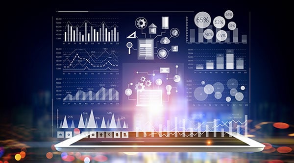 Various data charts on abstract background